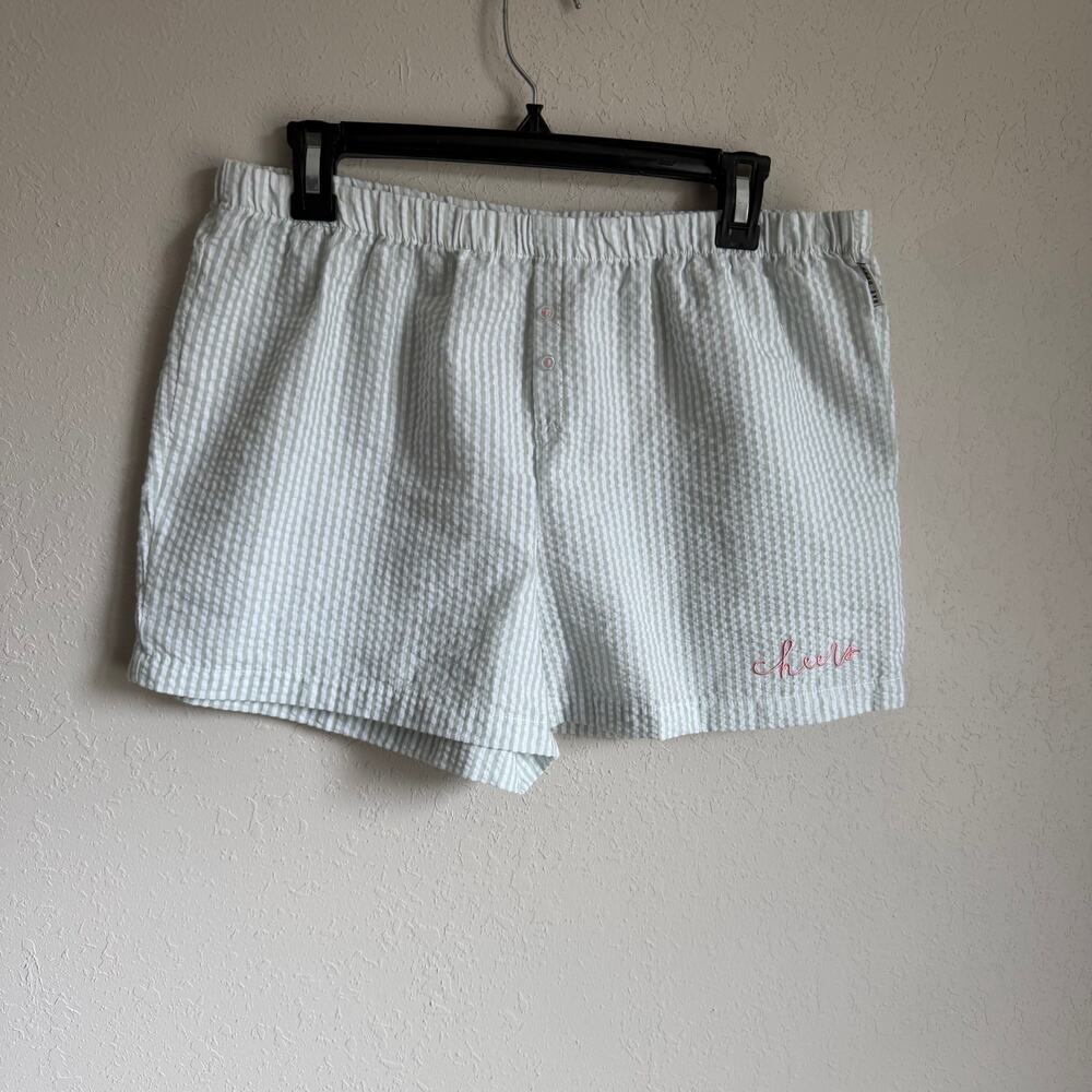 Rae Dunn Pink White Striped Cocktail Graphic Pattern Pajama Shorts Women L Sleep